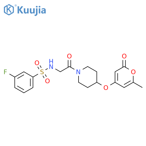 3-fluoro-N-[2-[4-(2-methyl-6-oxopyran-4-yl)oxypiperidin-1-yl]-2-oxoethyl]benzenesulfonamide structure