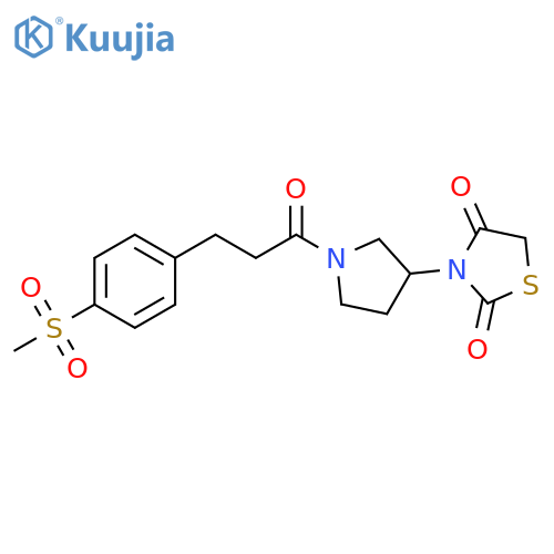 3-[1-[3-(4-methylsulfonylphenyl)propanoyl]pyrrolidin-3-yl]-1,3-thiazolidine-2,4-dione structure