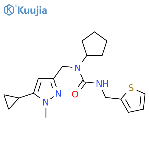 1-cyclopentyl-1-[(5-cyclopropyl-1-methyl-1H-pyrazol-3-yl)methyl]-3-[(thiophen-2-yl)methyl]urea structure