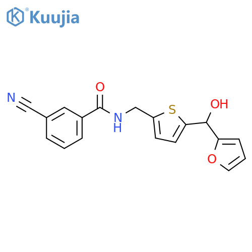 3-cyano-N-({5-[(furan-2-yl)(hydroxy)methyl]thiophen-2-yl}methyl)benzamide structure