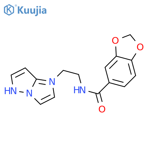 N-(2-{1H-pyrazolo[1,5-a]imidazol-1-yl}ethyl)-2H-1,3-benzodioxole-5-carboxamide structure