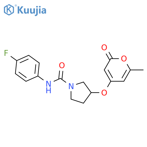 N-(4-fluorophenyl)-3-(2-methyl-6-oxopyran-4-yl)oxypyrrolidine-1-carboxamide structure