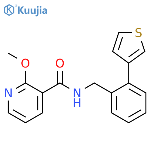 2-methoxy-N-[(2-thiophen-3-ylphenyl)methyl]pyridine-3-carboxamide structure