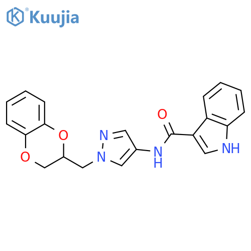 N-[1-(2,3-dihydro-1,4-benzodioxin-3-ylmethyl)pyrazol-4-yl]-1H-indole-3-carboxamide structure