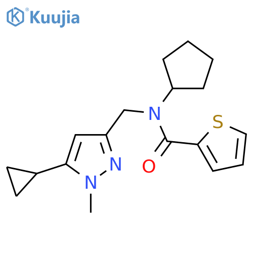 N-cyclopentyl-N-[(5-cyclopropyl-1-methyl-1H-pyrazol-3-yl)methyl]thiophene-2-carboxamide structure