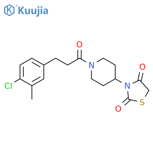 3-[1-[3-(4-chloro-3-methylphenyl)propanoyl]piperidin-4-yl]-1,3-thiazolidine-2,4-dione structure
