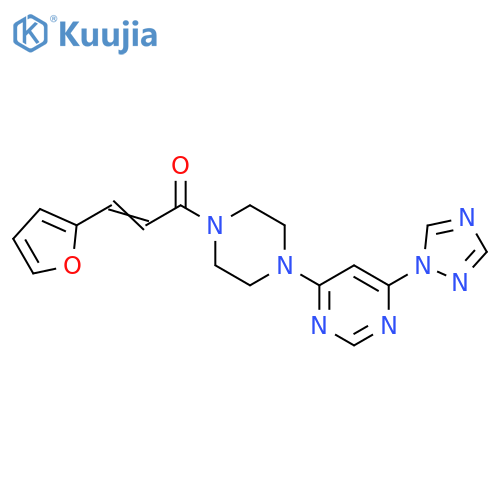 3-(2-Furanyl)-1-[4-[6-(1H-1,2,4-triazol-1-yl)-4-pyrimidinyl]-1-piperazinyl]-2-propen-1-one structure