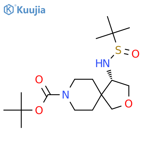 tert-butyl (4S)-4-[[(R)-tert-butylsulfinyl]amino]-2-oxa-8-azaspiro[4.5]decane-8-carboxylate structure