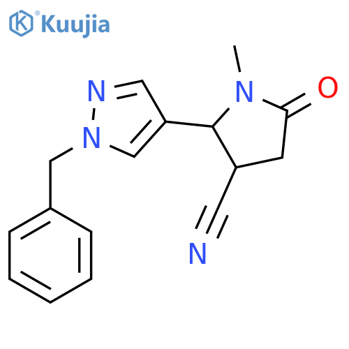 2-(1-Benzyl-1H-pyrazol-4-yl)-1-methyl-5-oxopyrrolidine-3-carbonitrile structure