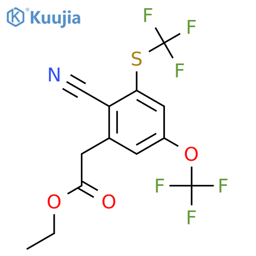 Ethyl 2-cyano-5-trifluoromethoxy-3-(trifluoromethylthio)phenylacetate structure