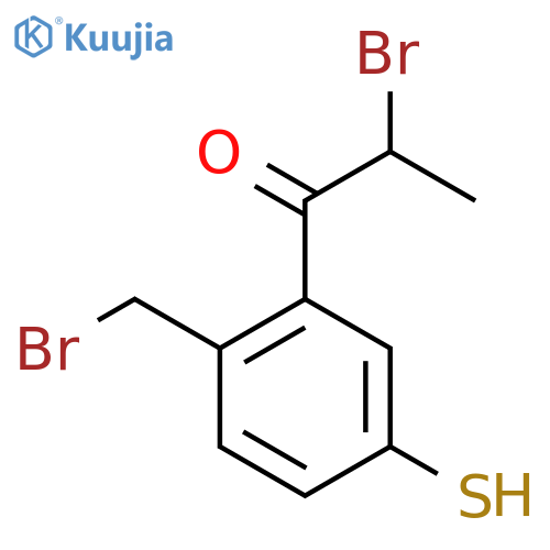 2-Bromo-1-(2-(bromomethyl)-5-mercaptophenyl)propan-1-one structure