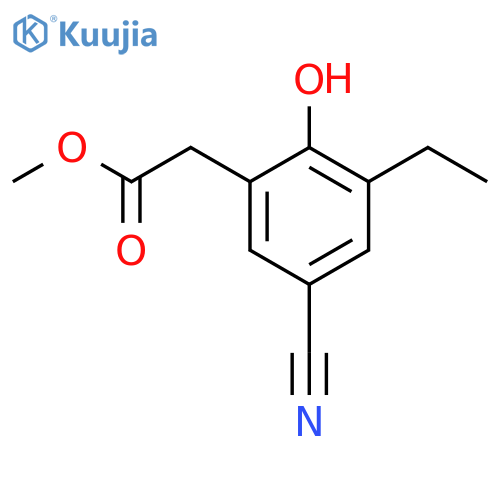 Methyl 5-cyano-3-ethyl-2-hydroxyphenylacetate structure