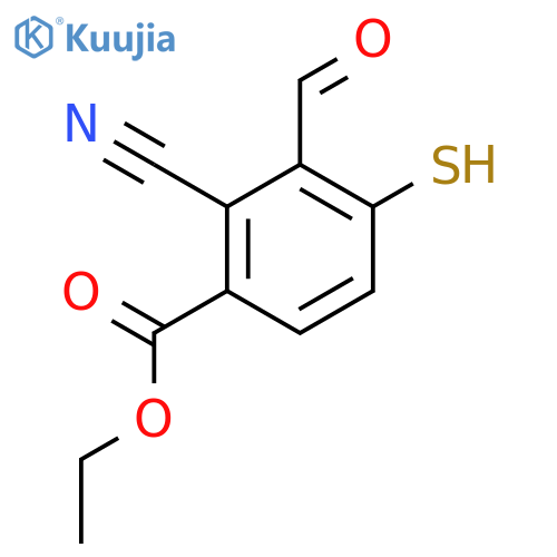 Ethyl 2-cyano-3-formyl-4-mercaptobenzoate structure