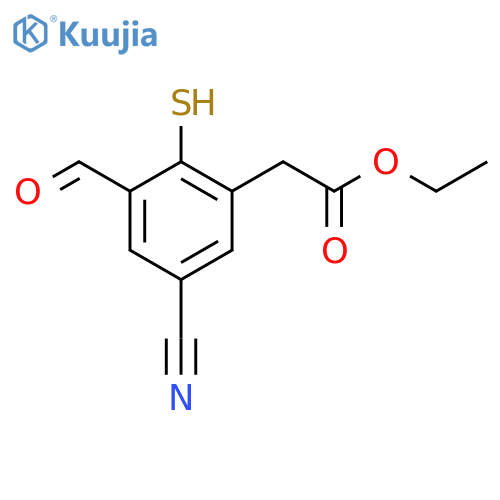 Ethyl 5-cyano-3-formyl-2-mercaptophenylacetate structure