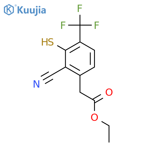 Ethyl 2-cyano-3-mercapto-4-(trifluoromethyl)phenylacetate structure