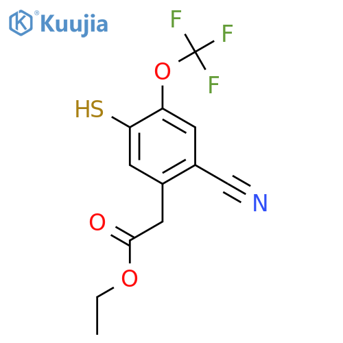 Ethyl 2-cyano-5-mercapto-4-(trifluoromethoxy)phenylacetate structure