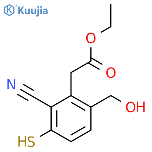 Ethyl 2-cyano-6-hydroxymethyl-3-mercaptophenylacetate structure