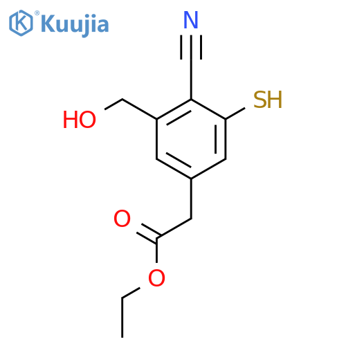 Ethyl 4-cyano-3-hydroxymethyl-5-mercaptophenylacetate structure