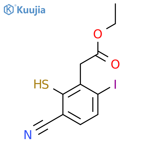 Ethyl 3-cyano-6-iodo-2-mercaptophenylacetate structure