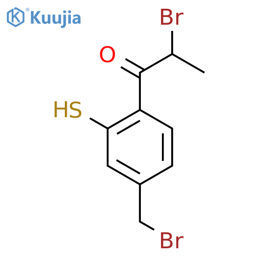 2-Bromo-1-(4-(bromomethyl)-2-mercaptophenyl)propan-1-one structure