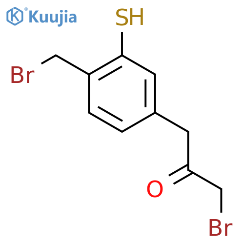 1-Bromo-3-(4-(bromomethyl)-3-mercaptophenyl)propan-2-one structure