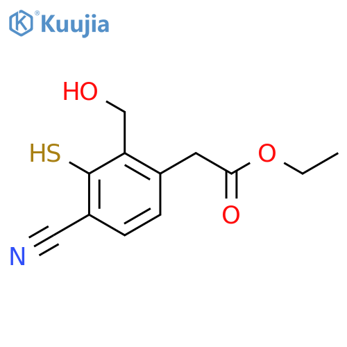 Ethyl 4-cyano-2-hydroxymethyl-3-mercaptophenylacetate structure