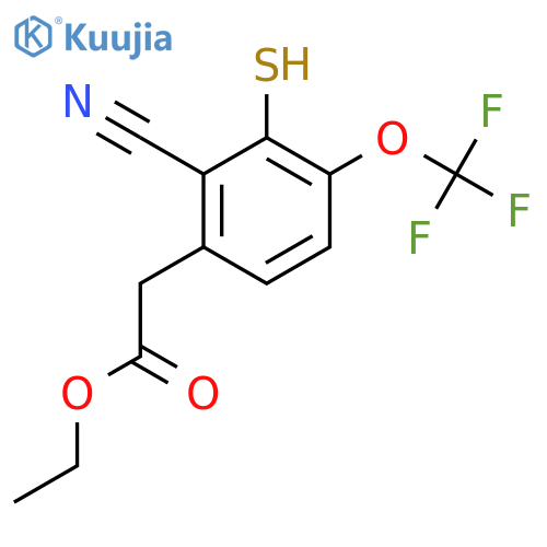 Ethyl 2-cyano-3-mercapto-4-(trifluoromethoxy)phenylacetate structure