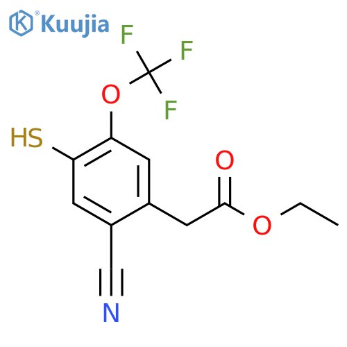 Ethyl 2-cyano-4-mercapto-5-(trifluoromethoxy)phenylacetate structure