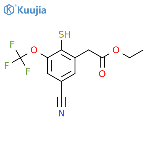 Ethyl 5-cyano-2-mercapto-3-(trifluoromethoxy)phenylacetate structure