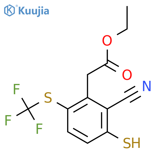 Ethyl 2-cyano-3-mercapto-6-(trifluoromethylthio)phenylacetate structure