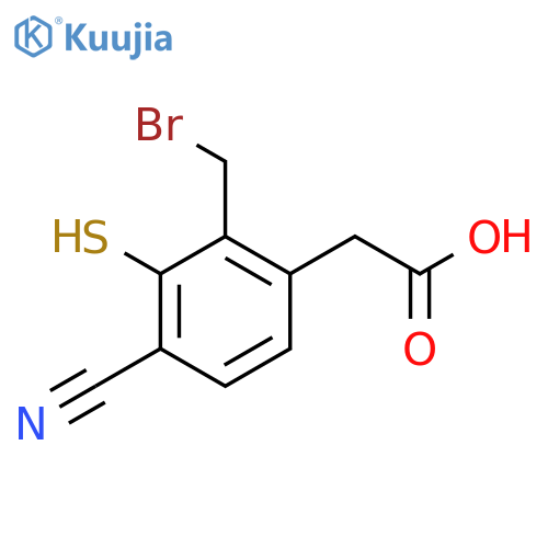 2-Bromomethyl-4-cyano-3-mercaptophenylacetic acid structure