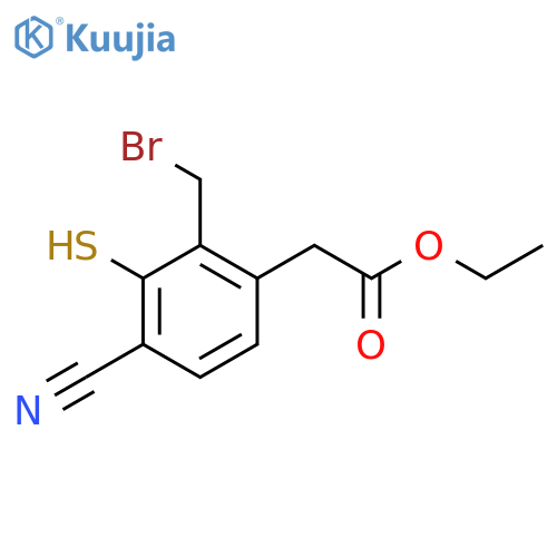 Ethyl 2-bromomethyl-4-cyano-3-mercaptophenylacetate structure