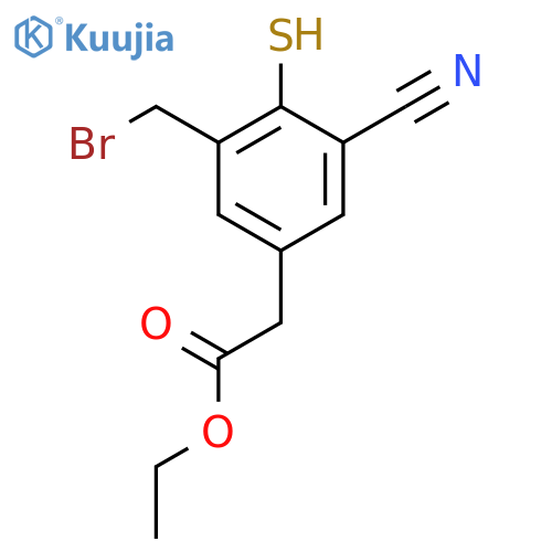 Ethyl 3-bromomethyl-5-cyano-4-mercaptophenylacetate structure