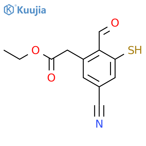 Ethyl 5-cyano-2-formyl-3-mercaptophenylacetate structure
