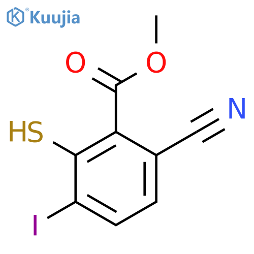 Methyl 6-cyano-3-iodo-2-mercaptobenzoate structure