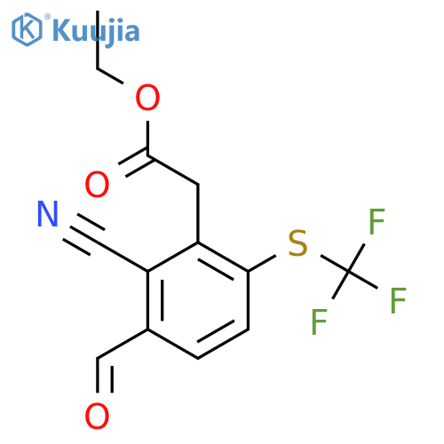 Ethyl 2-cyano-3-formyl-6-(trifluoromethylthio)phenylacetate structure