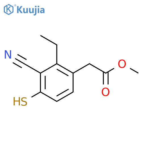 Methyl 3-cyano-2-ethyl-4-mercaptophenylacetate structure