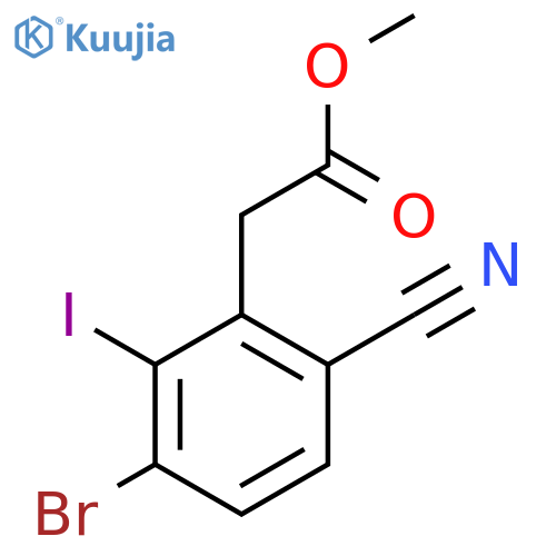 Methyl 3-bromo-6-cyano-2-iodophenylacetate structure