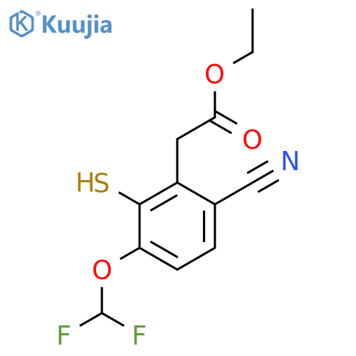 Ethyl 6-cyano-3-difluoromethoxy-2-mercaptophenylacetate structure
