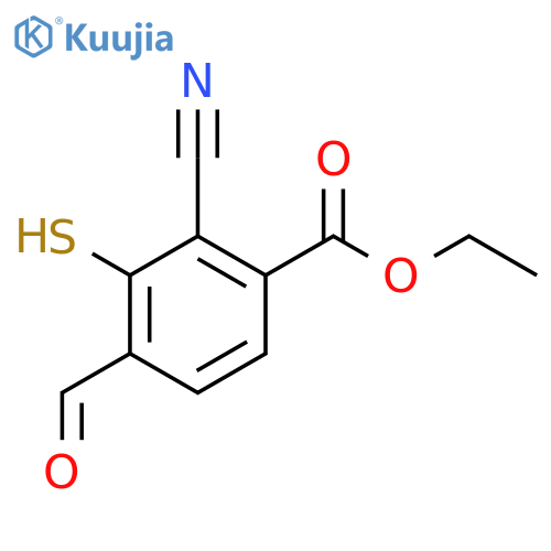 Ethyl 2-cyano-4-formyl-3-mercaptobenzoate structure