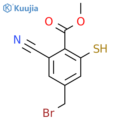 Methyl 4-bromomethyl-2-cyano-6-mercaptobenzoate structure