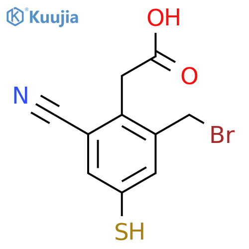 2-Bromomethyl-6-cyano-4-mercaptophenylacetic acid structure
