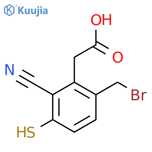 6-Bromomethyl-2-cyano-3-mercaptophenylacetic acid structure