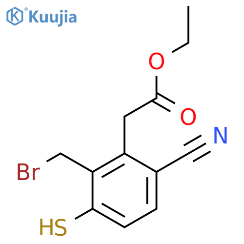 Ethyl 2-bromomethyl-6-cyano-3-mercaptophenylacetate structure