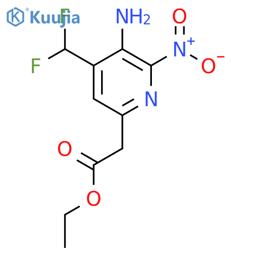 Ethyl 3-amino-4-(difluoromethyl)-2-nitropyridine-6-acetate structure