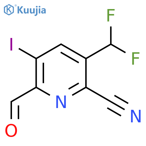 2-Cyano-3-(difluoromethyl)-5-iodopyridine-6-carboxaldehyde structure