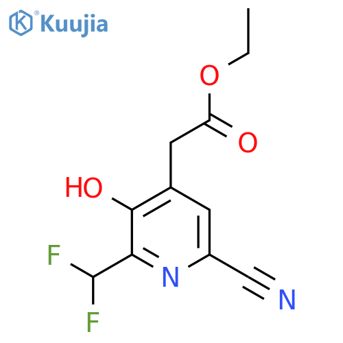 Ethyl 6-cyano-2-(difluoromethyl)-3-hydroxypyridine-4-acetate structure