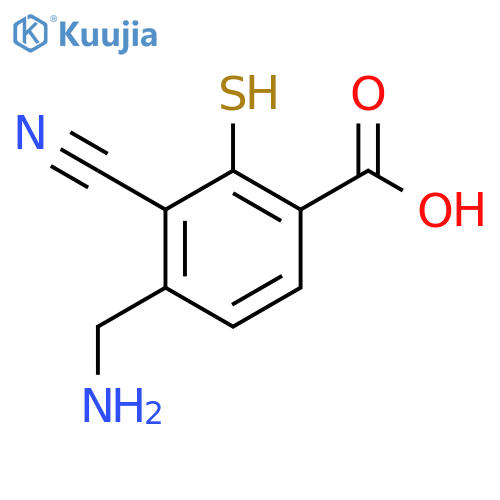 4-Aminomethyl-3-cyano-2-mercaptobenzoic acid structure