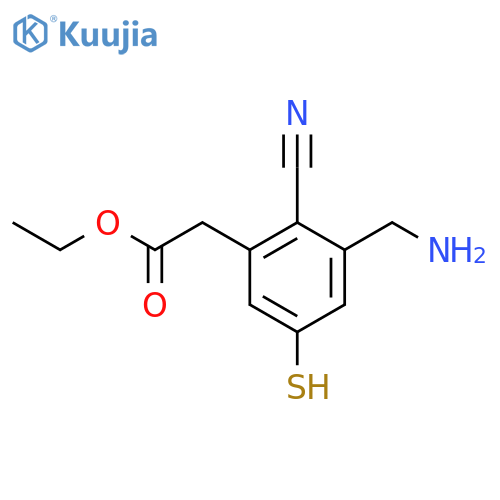 Ethyl 3-aminomethyl-2-cyano-5-mercaptophenylacetate structure
