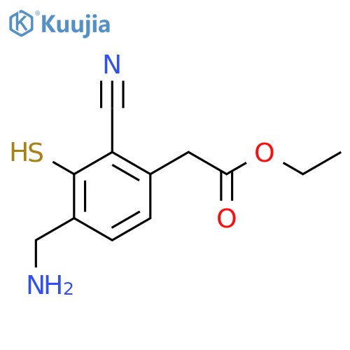 Ethyl 4-aminomethyl-2-cyano-3-mercaptophenylacetate structure